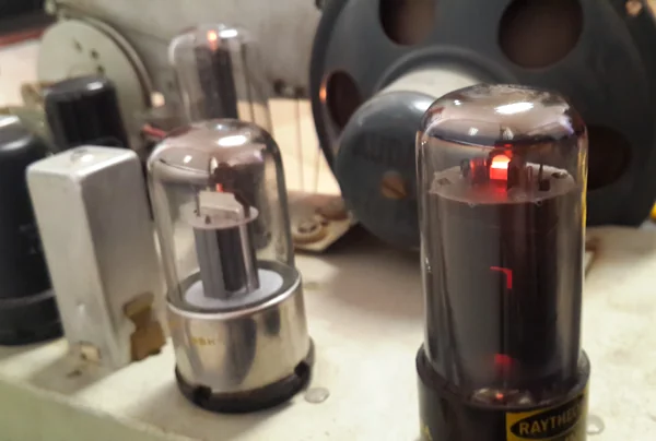 Vacuum tubes of the radio glowing during the amplifier test