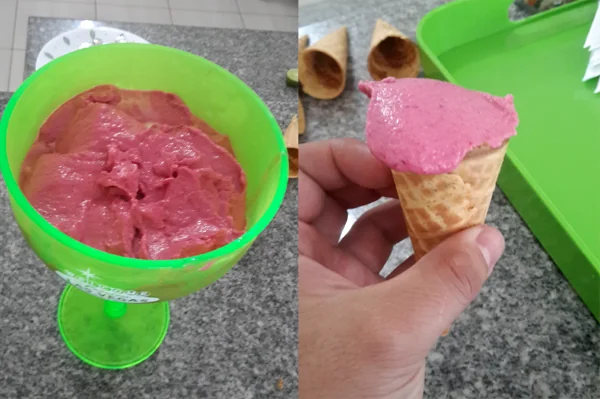 Helado de paila de mora servido en copa y en cono